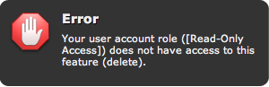 Read Only Role - Delete Action Error Dialog